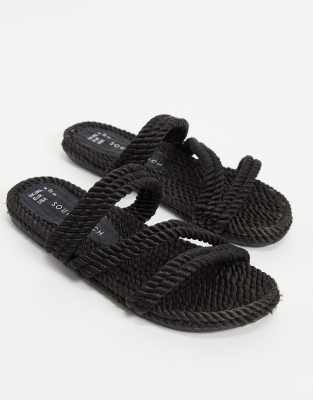 South Beach - Slippers van touw in zwart | ASOS