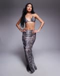 [South Beach] South Beach snake print mesh maxi beach skirt in grey 6 GREY