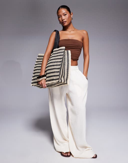 South Beach – Słomkowa torba typu tote w czarno-białe paski, 2 z 4