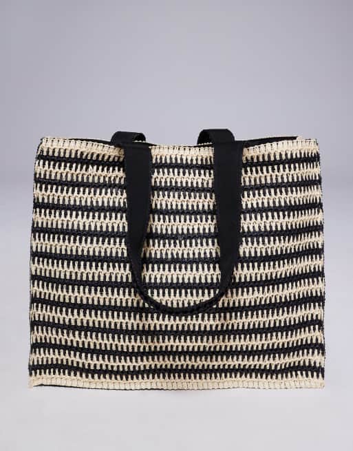 South Beach – Słomkowa torba typu tote w czarno-białe paski, 4 z 4