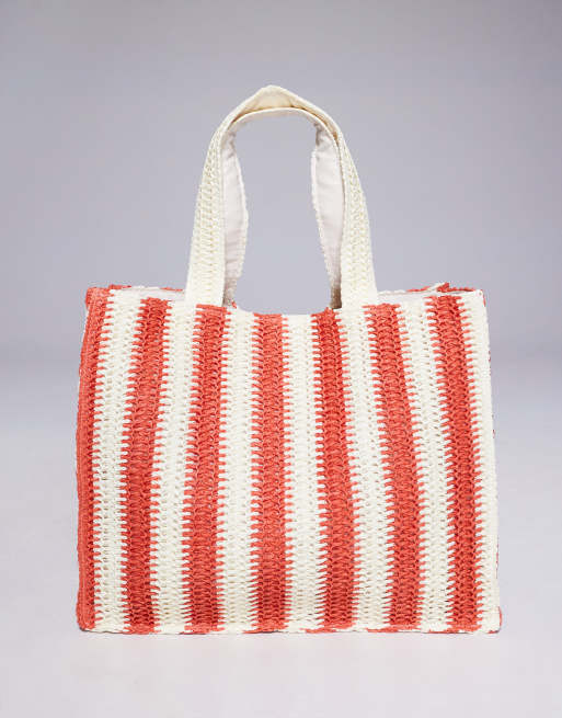 South Beach – Słomkowa torba typu tote w pomarańczowe paski , 2 z 4