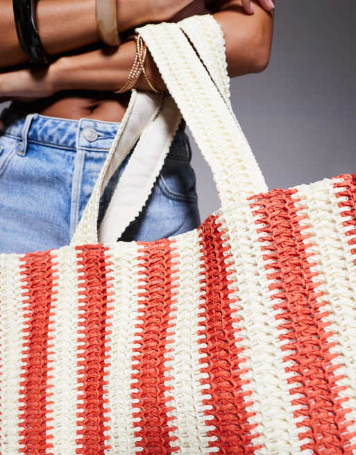 South Beach – Słomkowa torba typu tote w pomarańczowe paski , 3 z 4