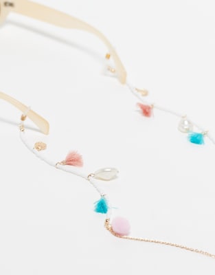 South Beach - Sonnenbrillenkette in Gold mit Kunstmuschel- und Quastenanhängern-Goldfarben