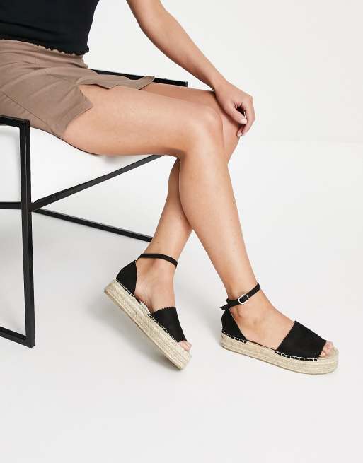 South Beach - Sorte espadrillesandaler i med plateausål