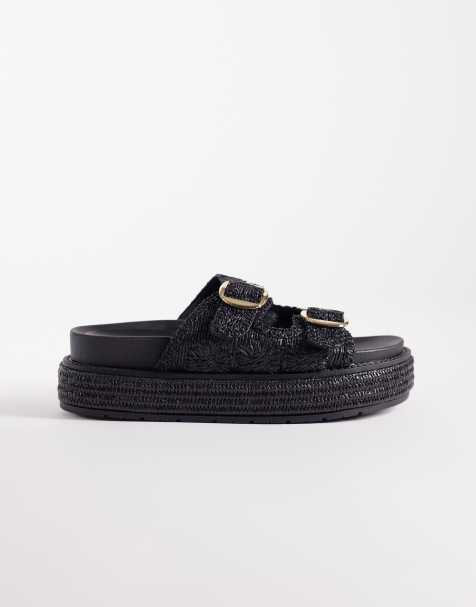 South Beach - Sorte flatform-sandaler med dobbeltspænde - view 1