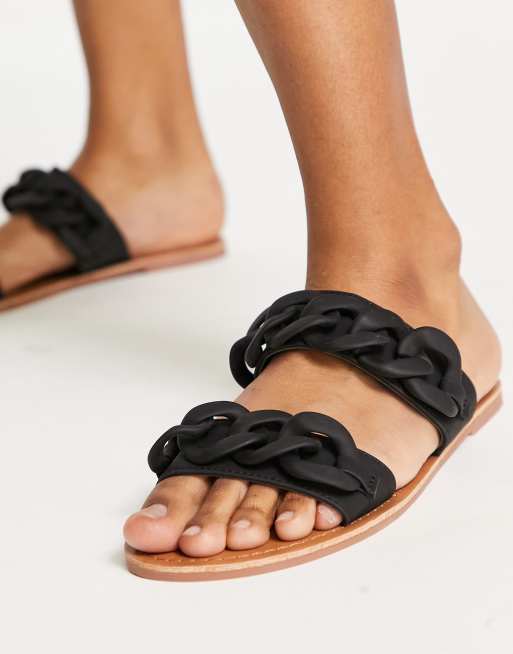 South Beach - Sorte sandaler med to remme med kædedetaljer, 4 af 4