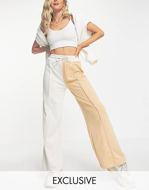 South Beach spliced wide leg trackies in sand 