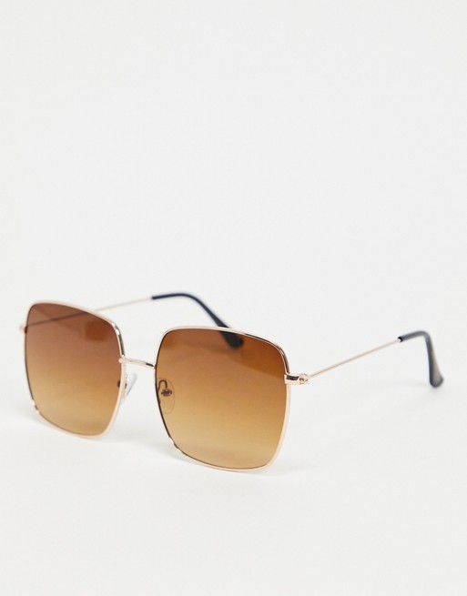 South Beach square sunglasses with gold frames and brown lens