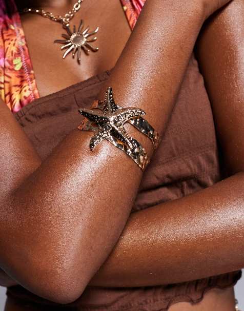 South Beach starfish cuff bangle bracelet in gold - view 1