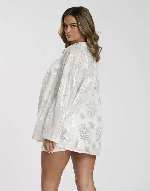 South Beach starfish metallic jacquard shirt in silver , 3 of 7