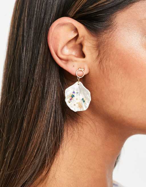 South Beach statement embellished pearl drop earrings in gold