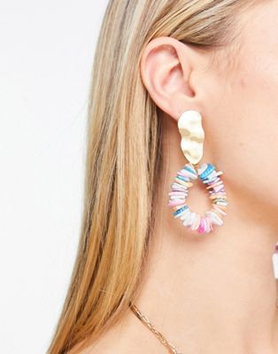 South Beach statement faux pearl chipping earrings in pink multi