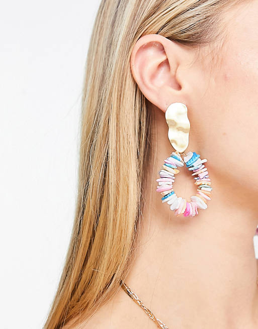 asos.com | South Beach statement faux pearl chipping earrings in pink multi