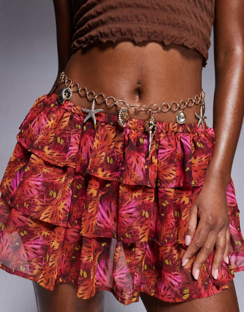 South Beach statement shell and starfish embellished belly chain in gold - view 1