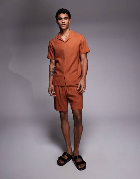 South Beach - Strand co-ord set met linnenlook in roestbruin - view 1