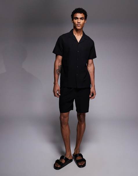 South Beach - Strand co-ord set van seersucker in zwart - view 1