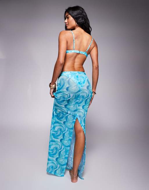 South Beach – Strand-Maxirock aus Netzstoff in Blau mit abstraktem Muster, 4 von 4