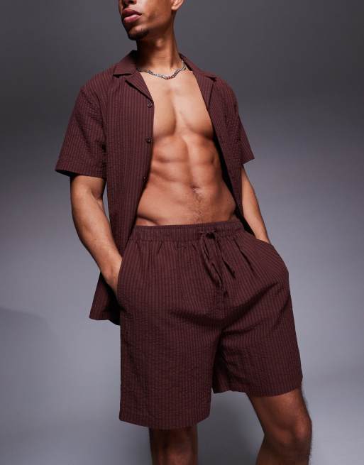 South Beach – Strand-Shorts aus Seersucker in Braun, Kombiteil, 5 von 5