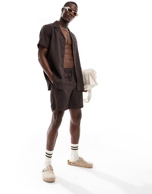 South Beach – Strand-Shorts in Braun mit gerippten Streifen, Kombiteil