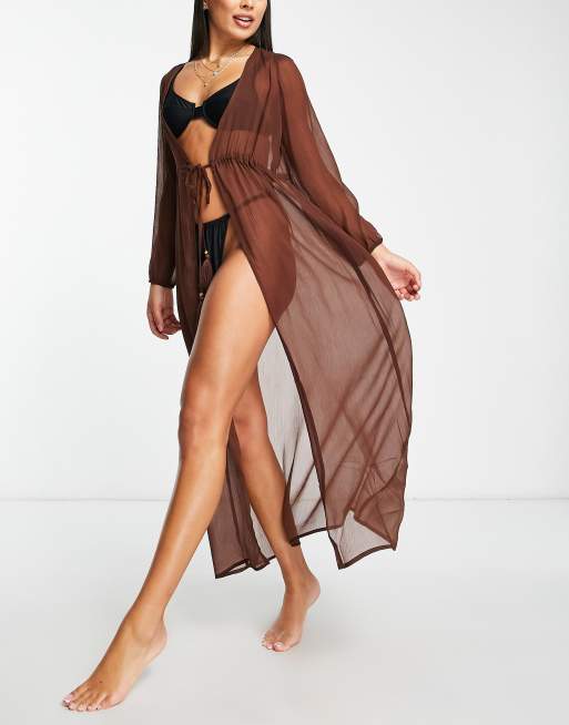 South Beach - Strandkleding van chiffon in bruin