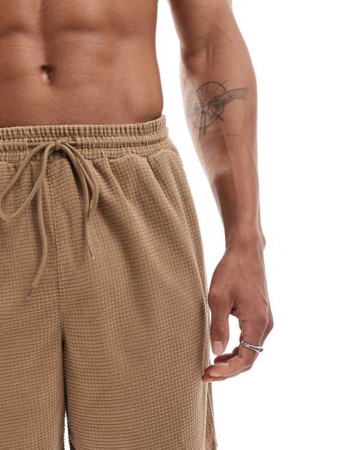South Beach - Strandshort met wafelstructuur van badstof in bruin, deel van co-ord set, 2 van 5
