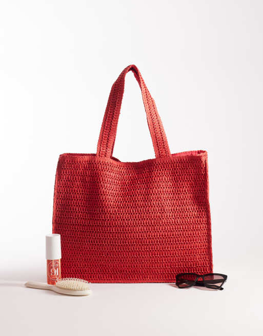 South Beach – Strandtragetasche aus Stroh in Tomatenrot , 2 von 4