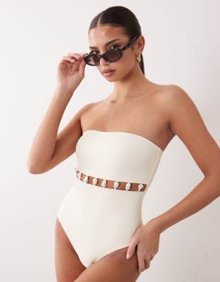 South Beach Strapless One-piece Swimsuit With Beaded Detailing In White