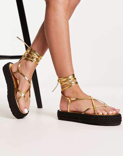 South Beach strappy rope sandals in gold ASOS