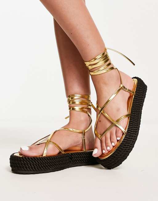 South Beach strappy rope sandals in gold ASOS