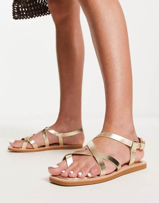 South Beach strappy sandal with padded sole in gold ASOS