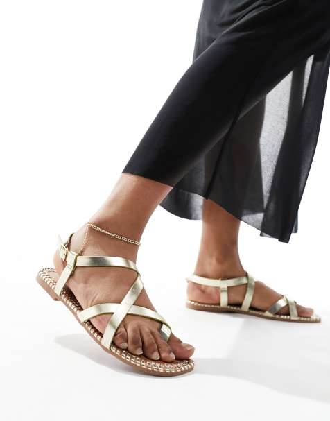 South Beach strappy sandals with whipstitch detail in gold - view 1