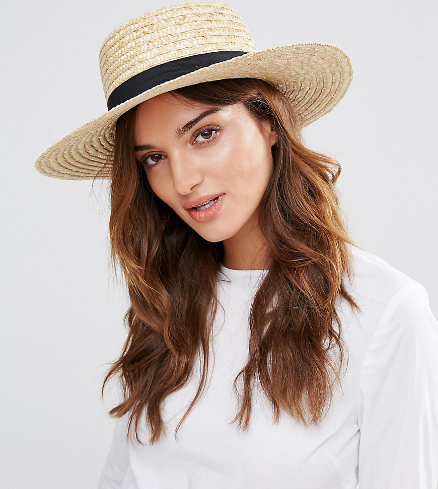 South Beach Straw Boater Hat with Black Band-Beige
