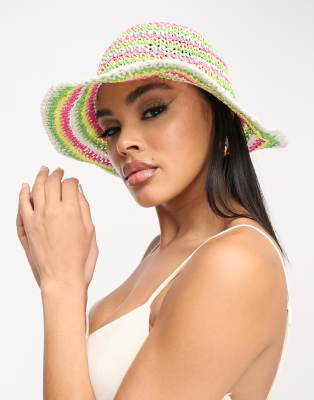 straw bucket hat in multi