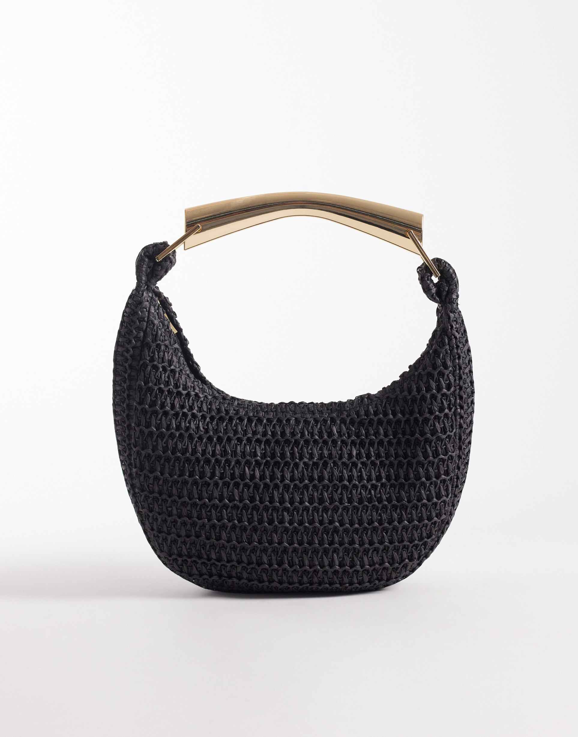 south beach straw clutch purse with gold-tone handle in black