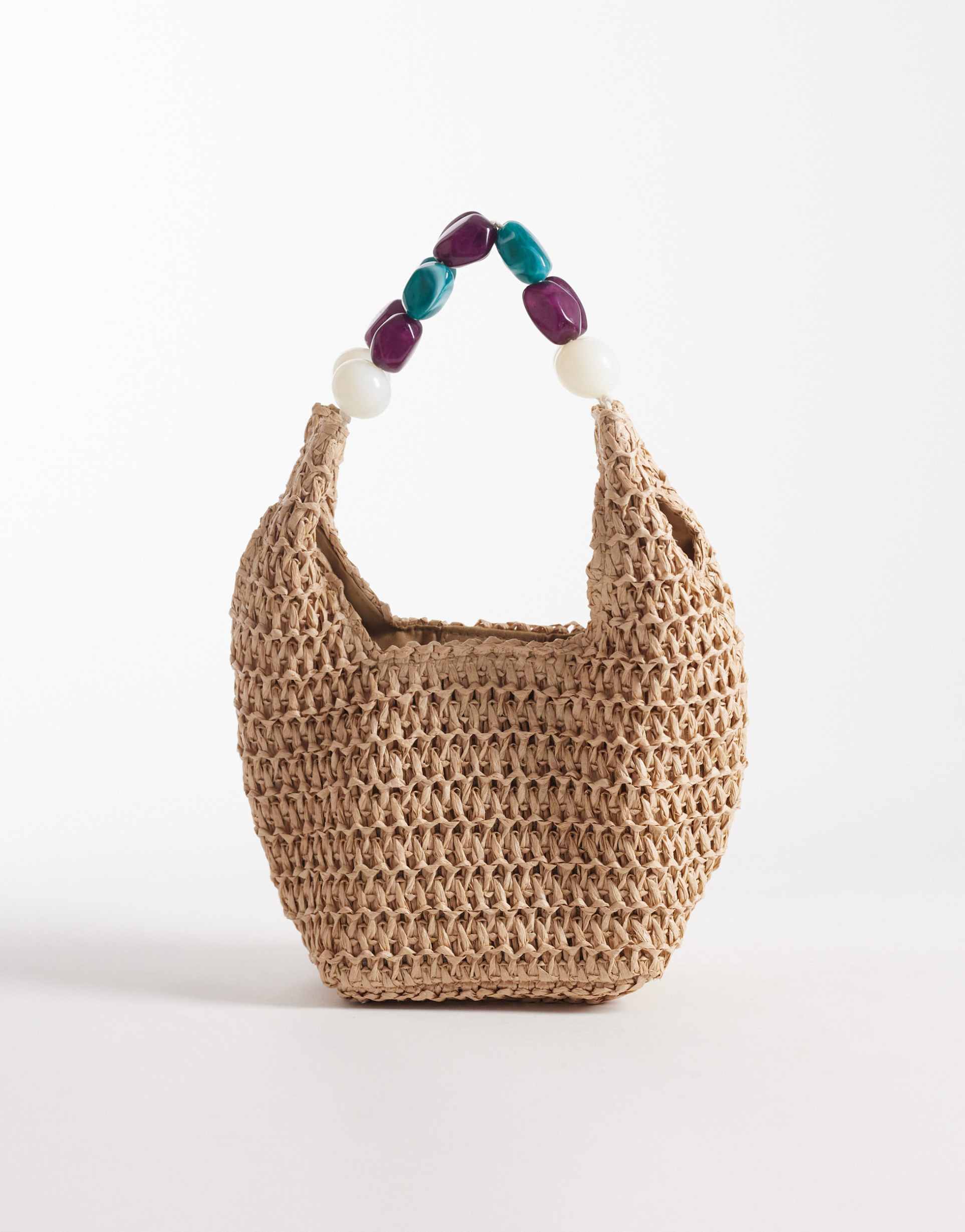 south beach straw clutch purse with resin beaded handle in natural