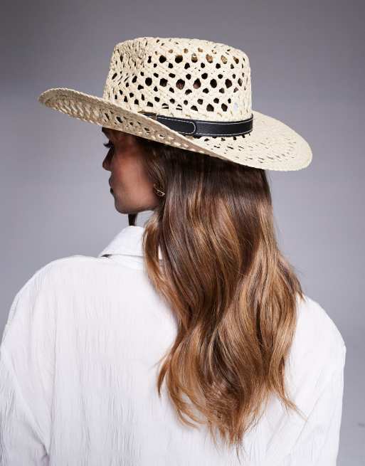 South Beach straw cowboy hat with contrast band in beige 