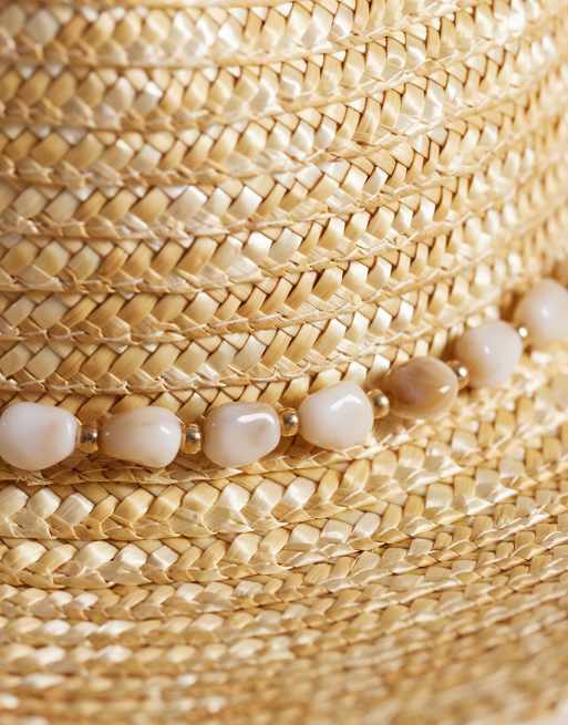 South Beach straw cowboy hat with faux pearl shell trim in natural , 3 of 3