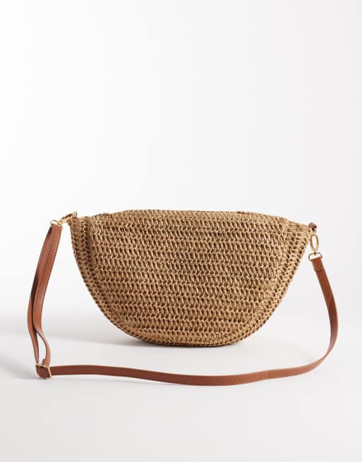 South Beach straw crossbody bag with faux-shell embellishments in beige, 3 of 4
