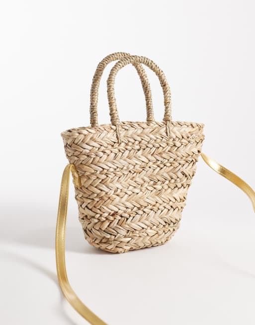 South Beach straw grab bag with pearl starfish embellishment in natural , 4 of 4