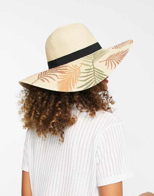 South Beach straw hat with palm print in natural, 3 of 4