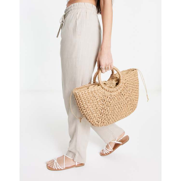 Round Straw Bag - Beige - Ladies