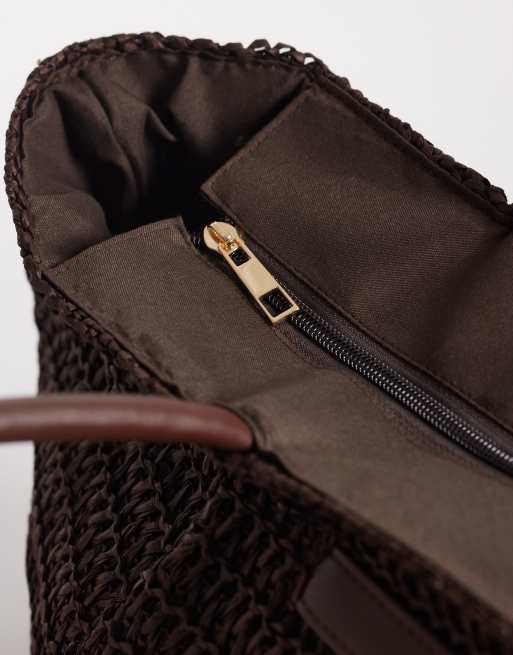 South Beach straw tote bag in chocolate brown , 3 of 4