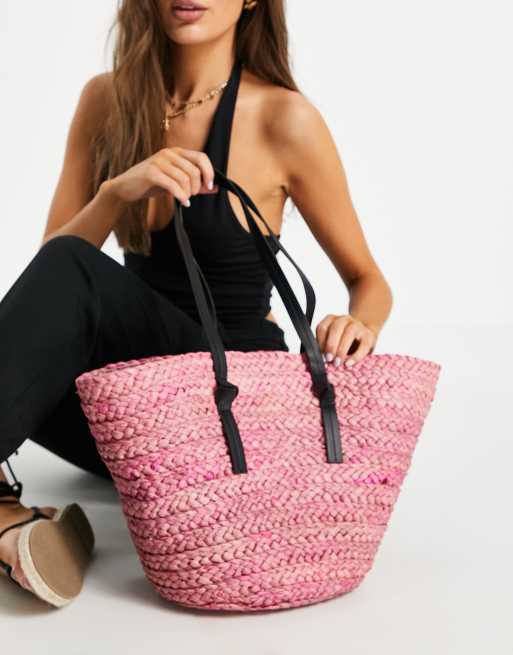 Pink straw online handbag