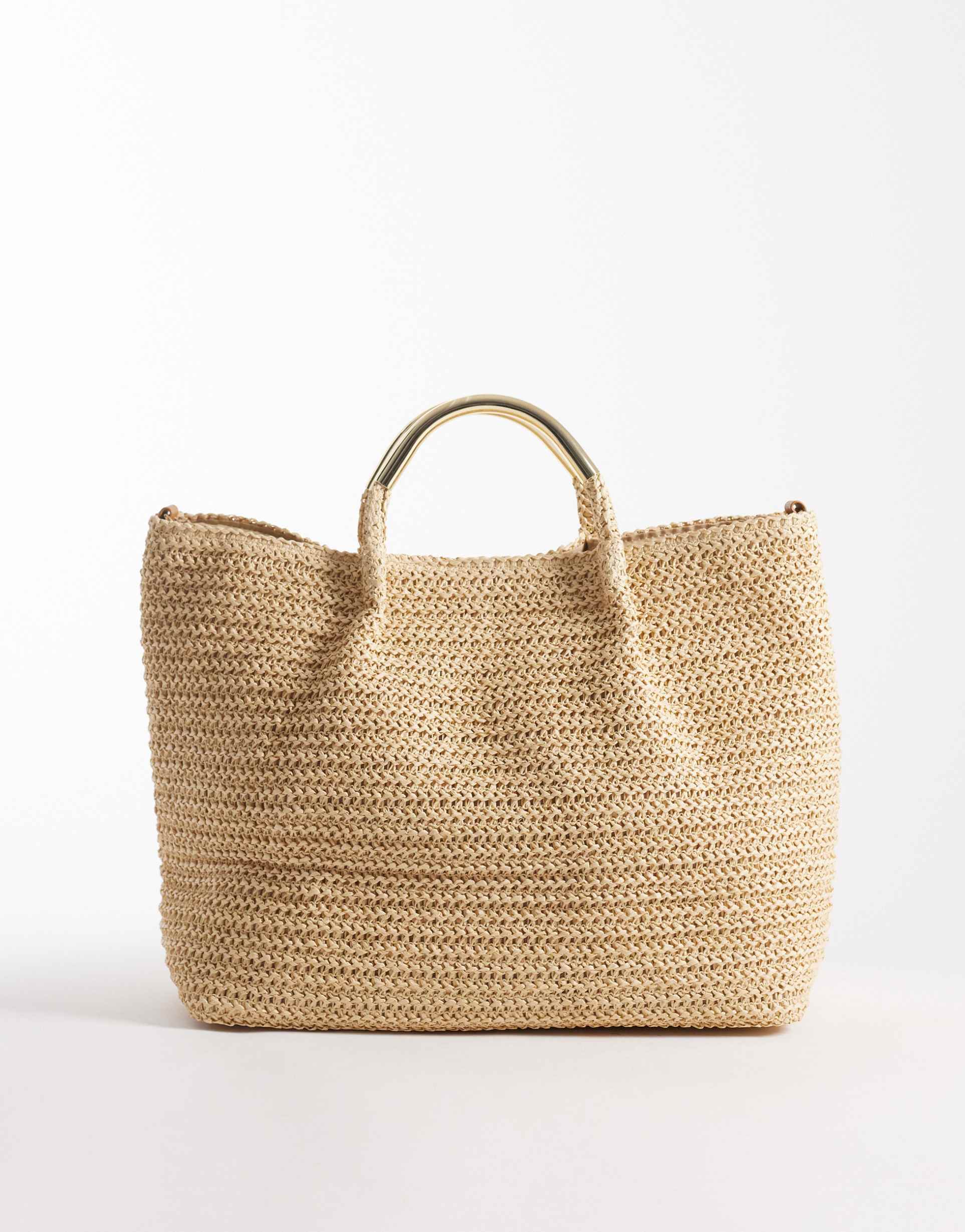 south beach straw tote with gold-tone handle and detachable crossbody strap in natural