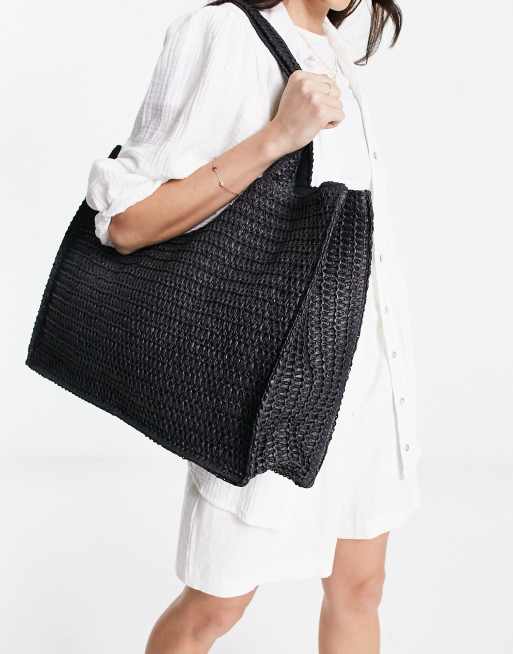 Black straw 2024 beach bag