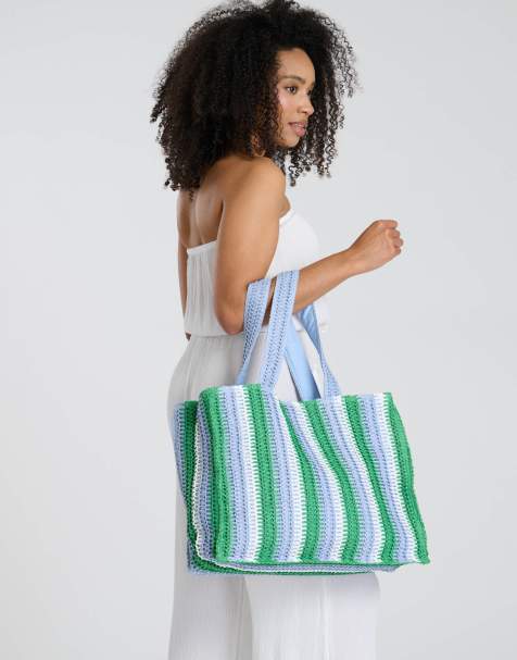 South Beach Straw woven shoulder tote bag in multi - view 1