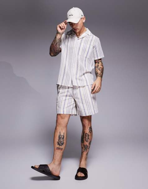 South Beach stripe beach co-ord in cream blue stripe - view 1