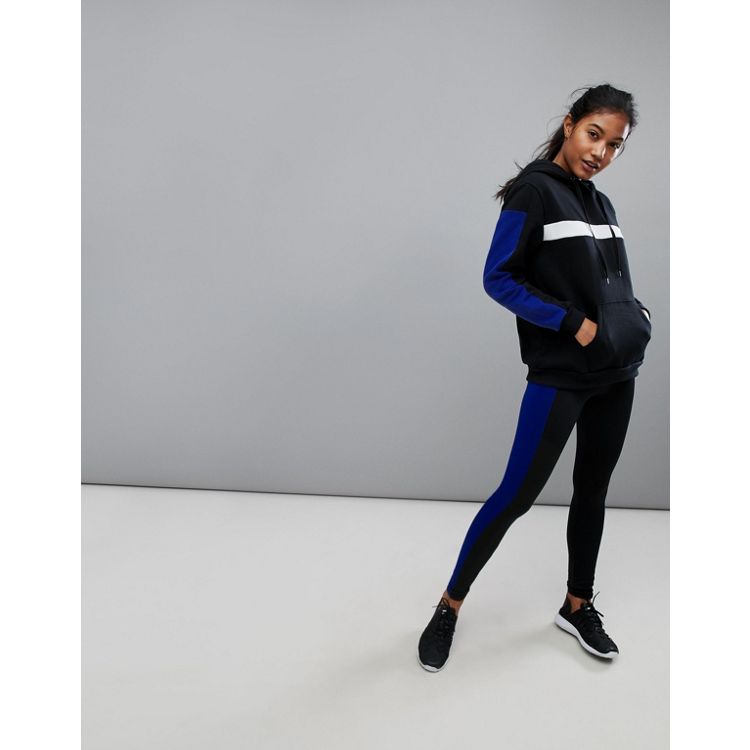 South Beach Black with Blue Yellow Side Stripe Gym Leggings Activewear