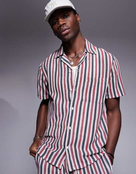 South Beach stripe knit beach shirt co-ord in multi - view 1