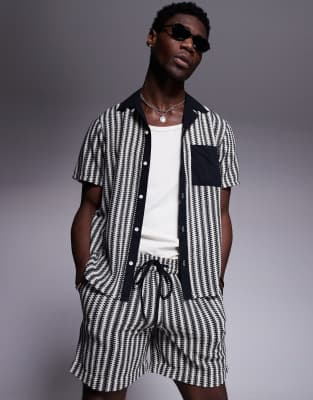 South Beach stripe knit beach shirt in black (part of a set) - view 1